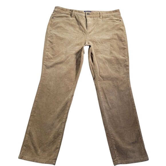 Talbots Corduroy Pants Womens 16P Brown High Waist Straight Leg Distressed - Picture 1 of 10